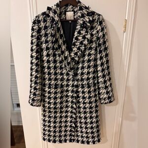 Joie Black and White Tweed Houndstooth Coat